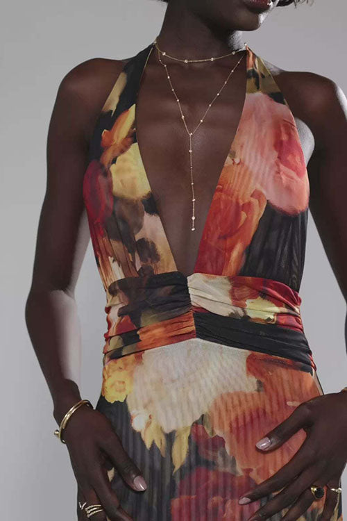 Rowangirl  Printed Halterneck Evening Dress