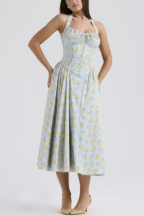 Rowangirl   Fashion Print Halter Neck Lace Dress