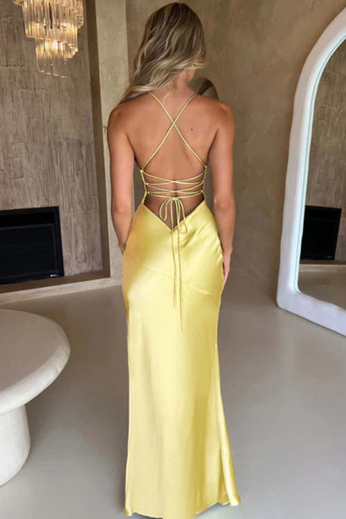 Rowangirl Backless Sleeveless Slit Long Dress