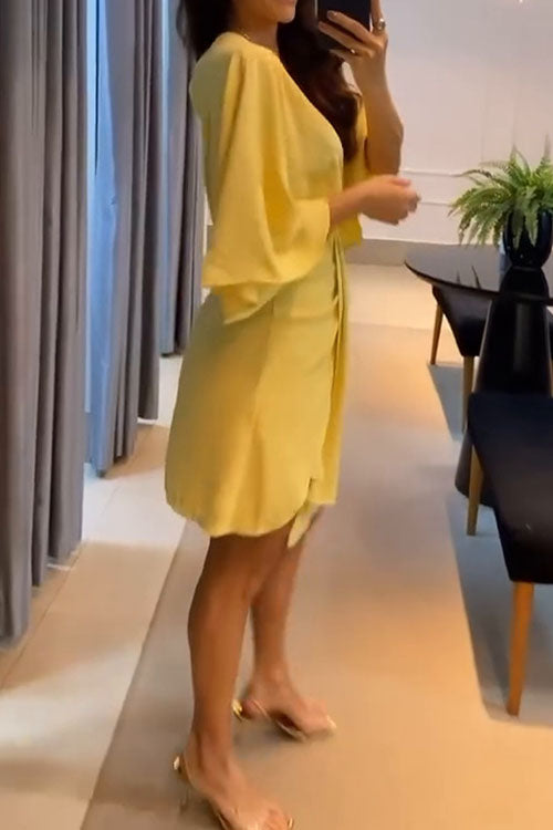 Rowangirl  Solid Color Fashionable V-neck Irregular Dress