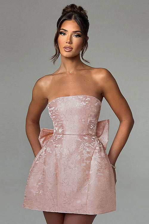Rowangirl  Jacquard Tube Top Bow Mini Dress