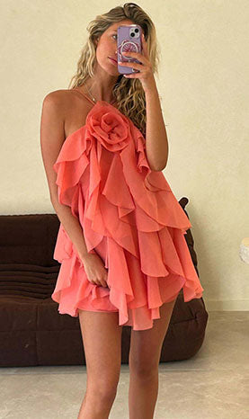 Rowangirl  Halter Neck Floral Ruffle Dress