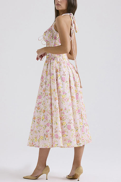Rowangirl   Fashion Print Halter Neck Lace Dress
