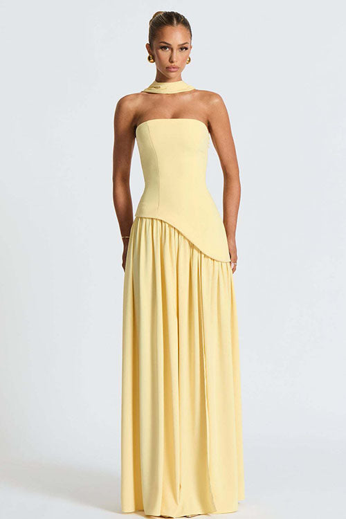 Rowangirl  Strapless Solid Color Slit Dress