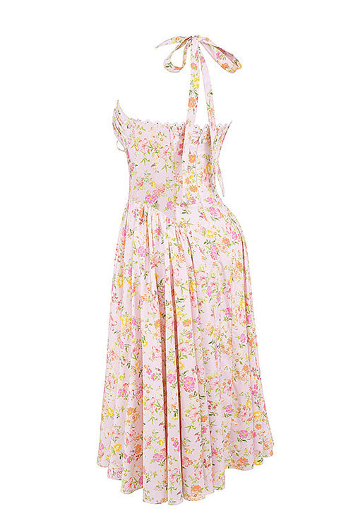 Rowangirl   Fashion Print Halter Neck Lace Dress