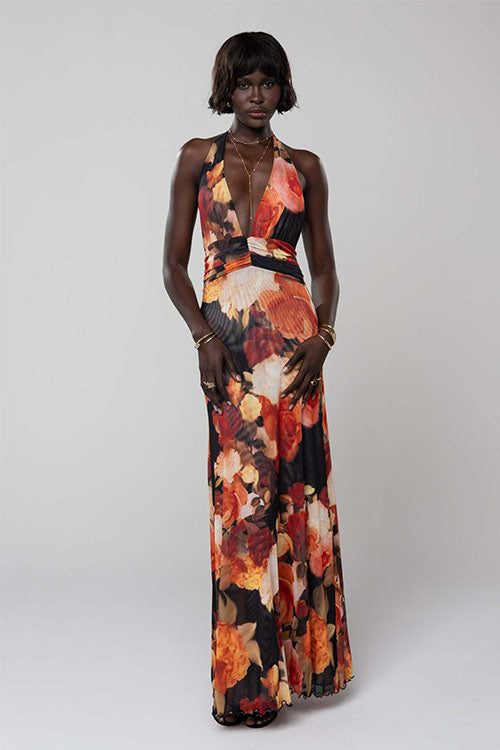 Rowangirl  Printed Halterneck Evening Dress