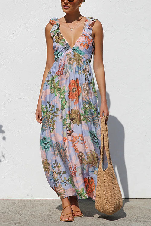 Rowangirl   V-neck Wide Suspender Long Skirt