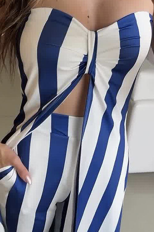 Rowangirl  Cross Pleated Knot Slit Top Wide Leg Pants Suit