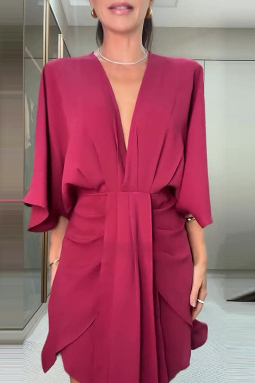 Rowangirl  Solid Color Fashionable V-neck Irregular Dress