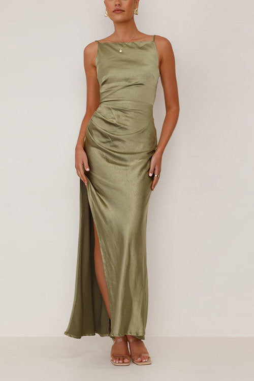 Rowangirl  Backless Slit Mid-Length Sleeveless Suspender Dress