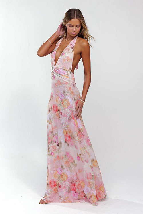 Rowangirl  Printed Halterneck Evening Dress