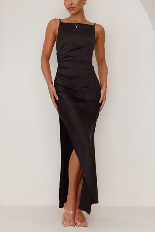 Rowangirl  Backless Slit Mid-Length Sleeveless Suspender Dress