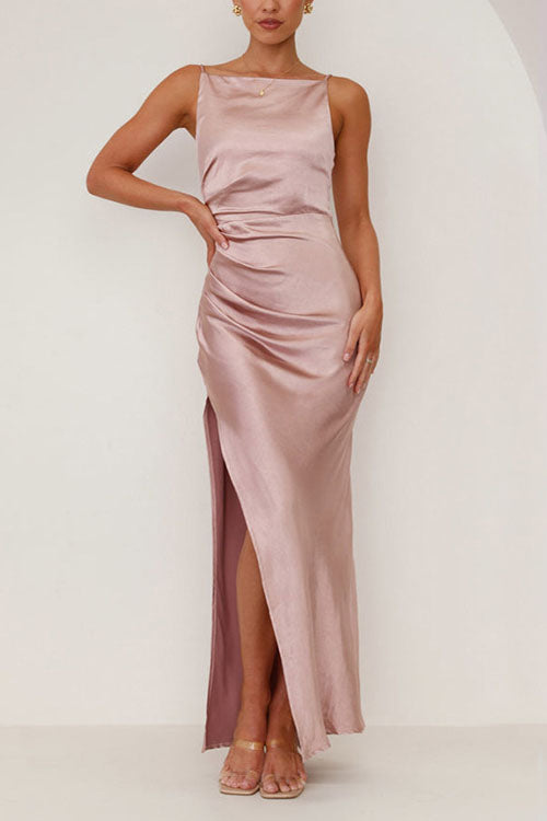 Rowangirl  Backless Slit Mid-Length Sleeveless Suspender Dress