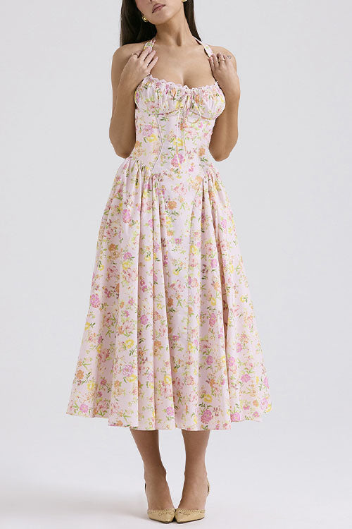 Rowangirl   Fashion Print Halter Neck Lace Dress