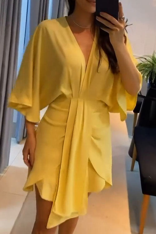 Rowangirl  Solid Color Fashionable V-neck Irregular Dress