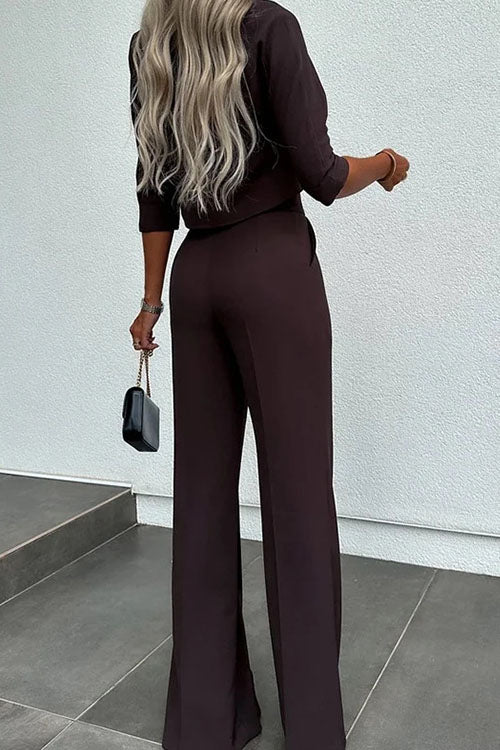 Rowangirl  Solid Color Short High Waist Straight Suit