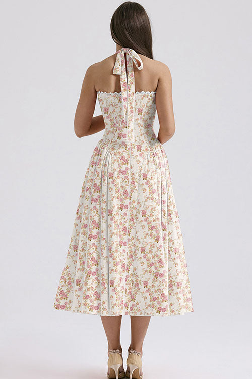Rowangirl   Fashion Print Halter Neck Lace Dress