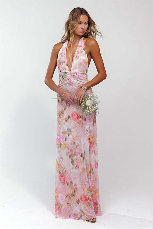 Rowangirl  Printed Halterneck Evening Dress
