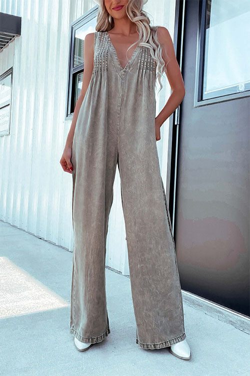 Rowangirl  Backless Washed Sleeveless Denim Jumpsuit