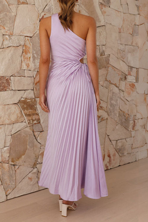 Rowangirl  Fashionable One-Shoulder Hollow Pleated Dress