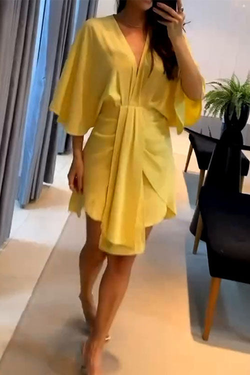 Rowangirl  Solid Color Fashionable V-neck Irregular Dress