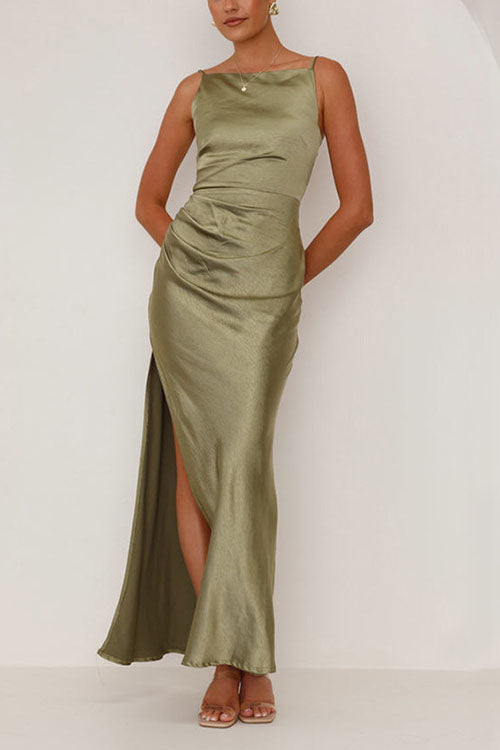 Rowangirl  Backless Slit Mid-Length Sleeveless Suspender Dress