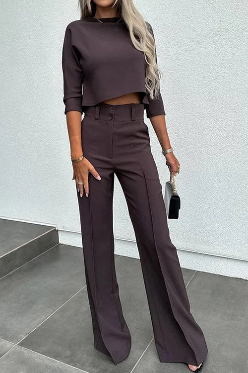 Rowangirl  Solid Color Short High Waist Straight Suit