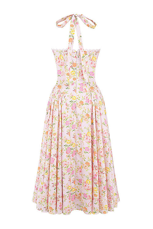 Rowangirl   Fashion Print Halter Neck Lace Dress