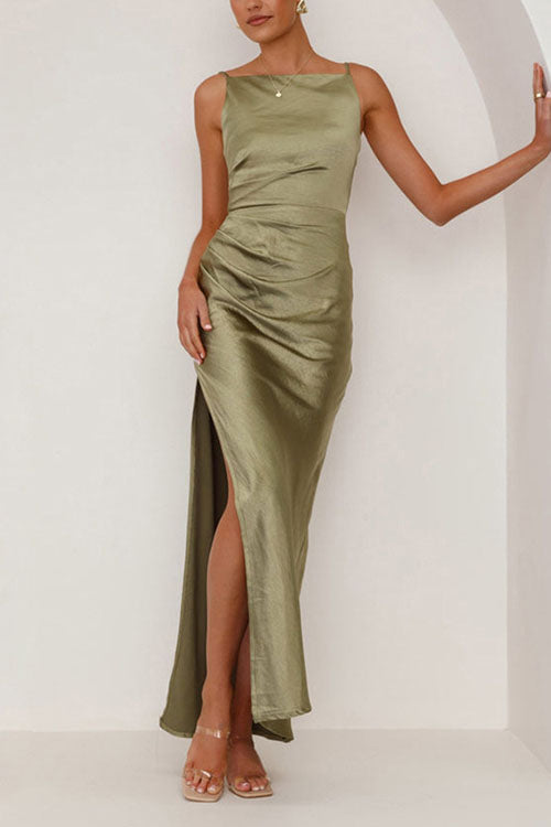 Rowangirl  Backless Slit Mid-Length Sleeveless Suspender Dress