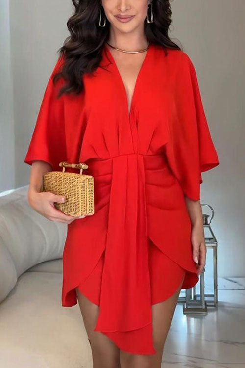 Rowangirl  Solid Color Fashionable V-neck Irregular Dress