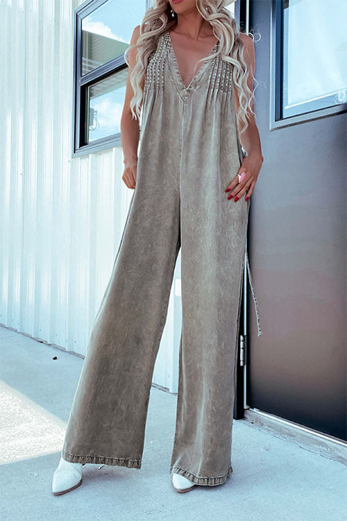 Rowangirl  Backless Washed Sleeveless Denim Jumpsuit