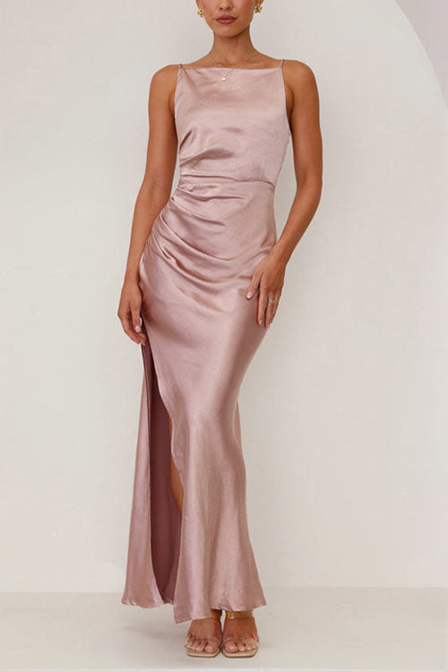 Rowangirl  Backless Slit Mid-Length Sleeveless Suspender Dress