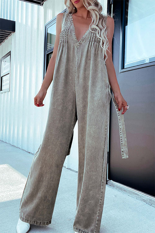 Rowangirl  Backless Washed Sleeveless Denim Jumpsuit