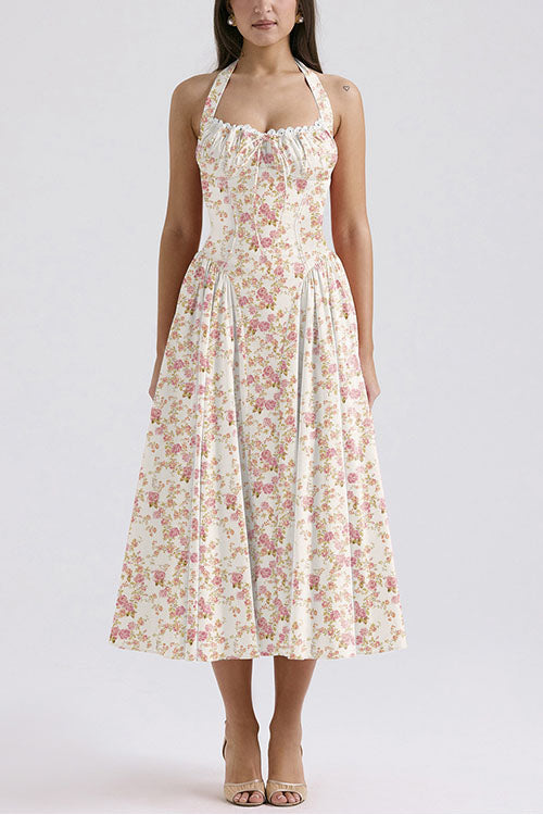 Rowangirl   Fashion Print Halter Neck Lace Dress