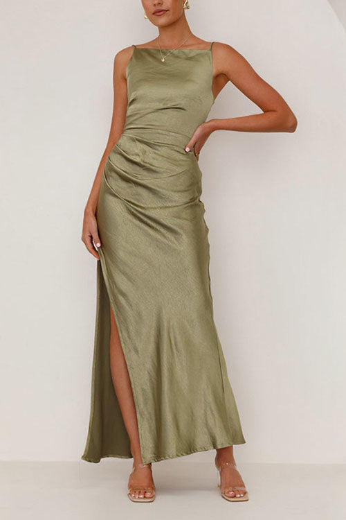 Rowangirl  Backless Slit Mid-Length Sleeveless Suspender Dress
