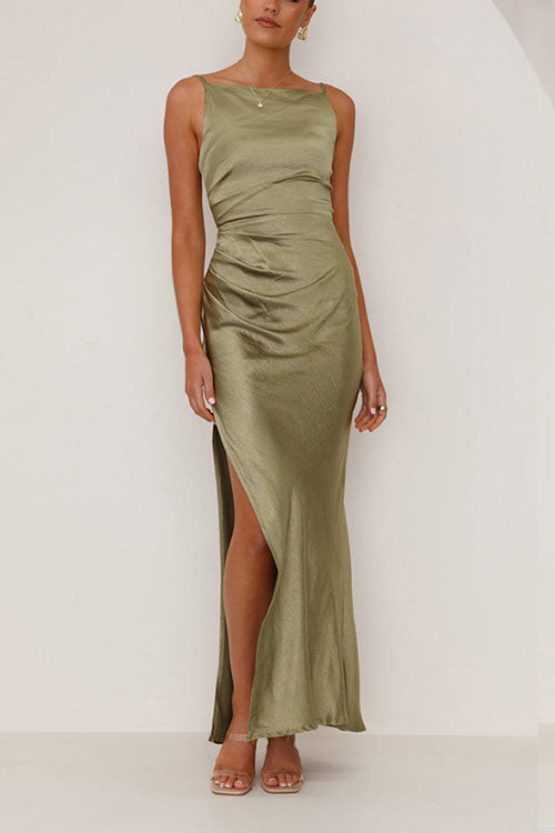 Rowangirl  Backless Slit Mid-Length Sleeveless Suspender Dress