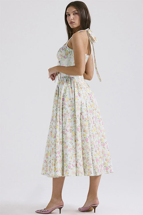 Rowangirl   Fashion Print Halter Neck Lace Dress
