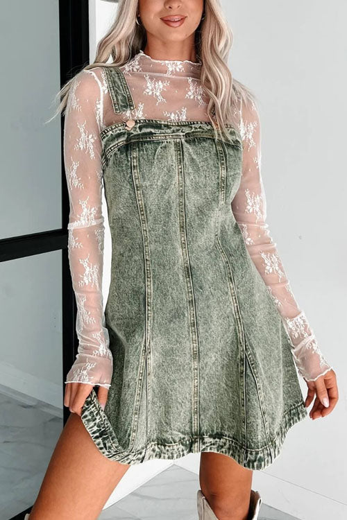 Rowangirl Fashionable Aand Versatile Denim Suspender Dress
