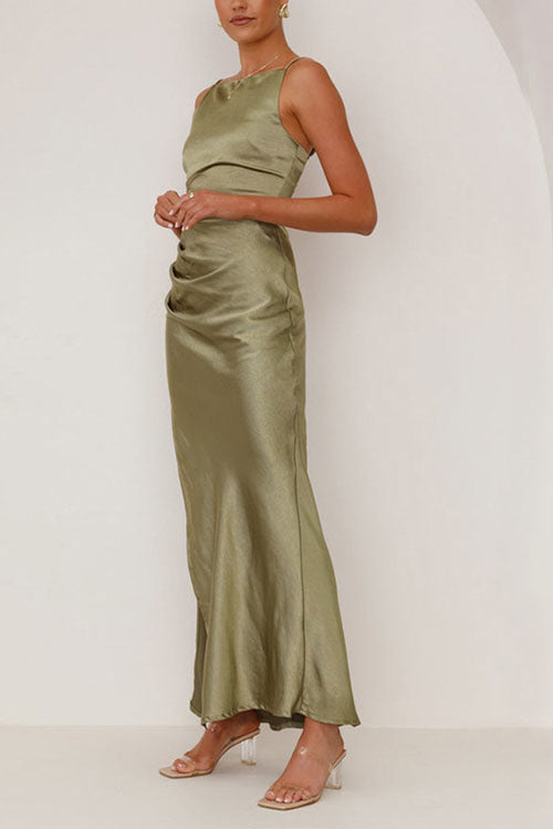 Rowangirl  Backless Slit Mid-Length Sleeveless Suspender Dress