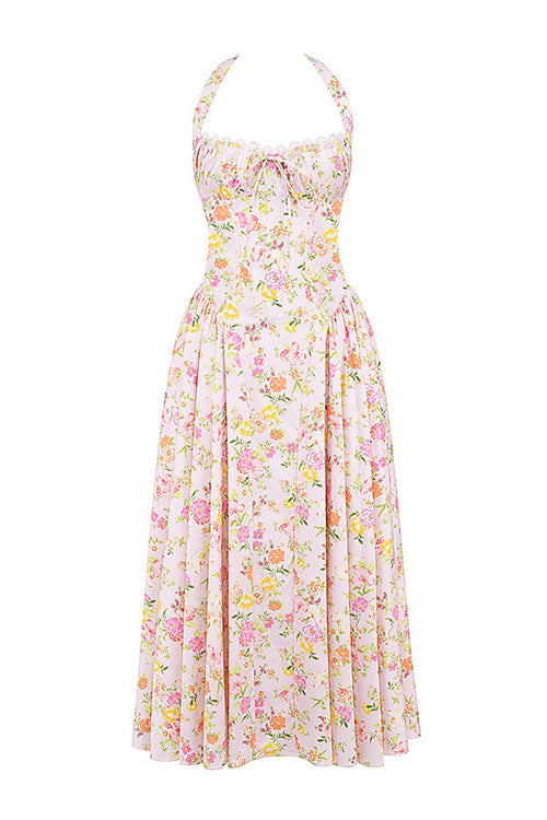 Rowangirl   Fashion Print Halter Neck Lace Dress