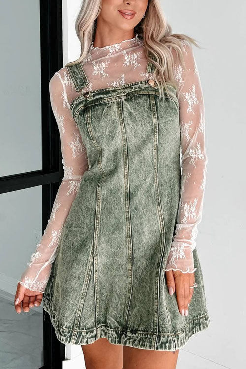 Rowangirl Fashionable Aand Versatile Denim Suspender Dress