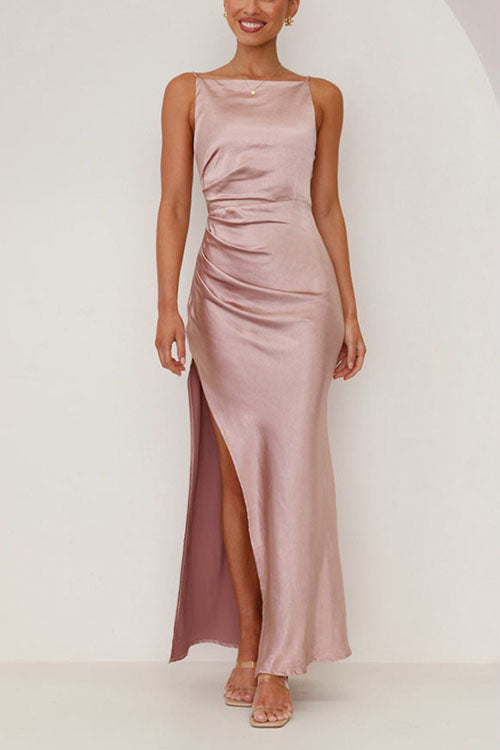 Rowangirl  Backless Slit Mid-Length Sleeveless Suspender Dress