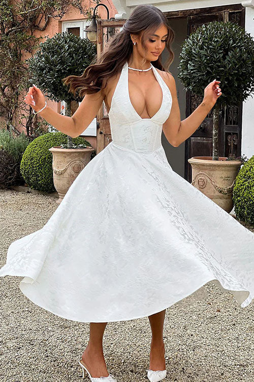 Rowangirl V-Neck Halterneck Sleeveless Jacquard Maxi Dress