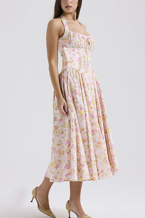 Rowangirl   Fashion Print Halter Neck Lace Dress
