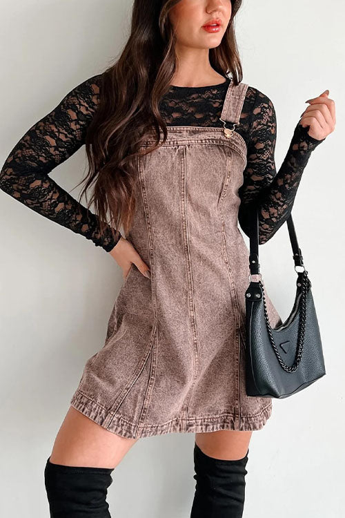 Rowangirl Fashionable Aand Versatile Denim Suspender Dress