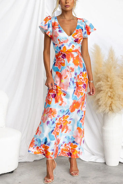 Rowangirl V-Neck Ruffle Sleeve Midi Dress