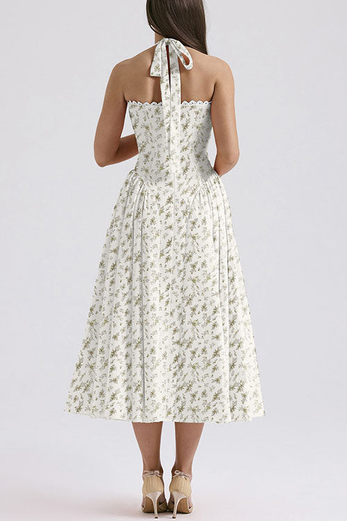 Rowangirl   Fashion Print Halter Neck Lace Dress
