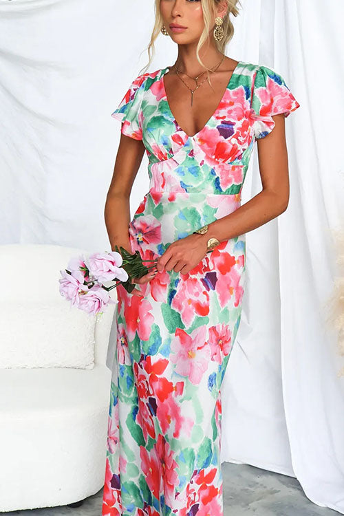 Rowangirl V-Neck Ruffle Sleeve Midi Dress