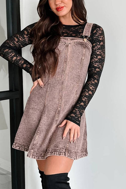 Rowangirl Fashionable Aand Versatile Denim Suspender Dress