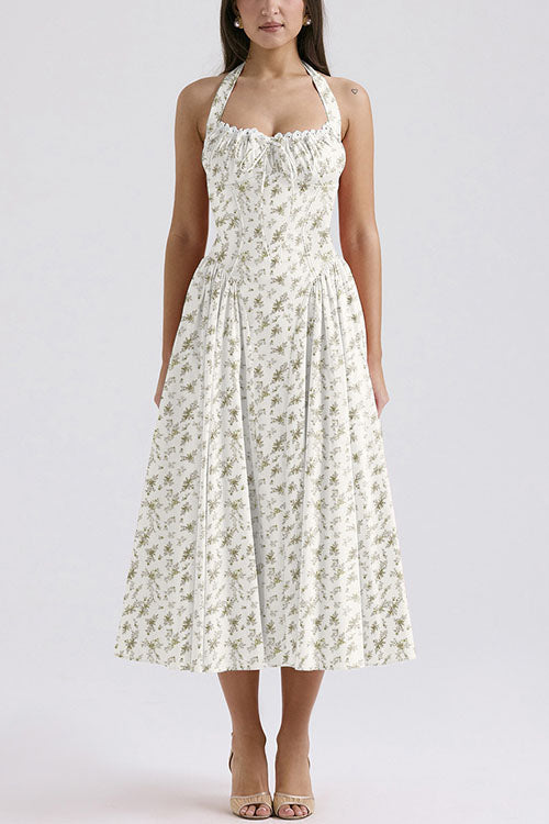 Rowangirl   Fashion Print Halter Neck Lace Dress